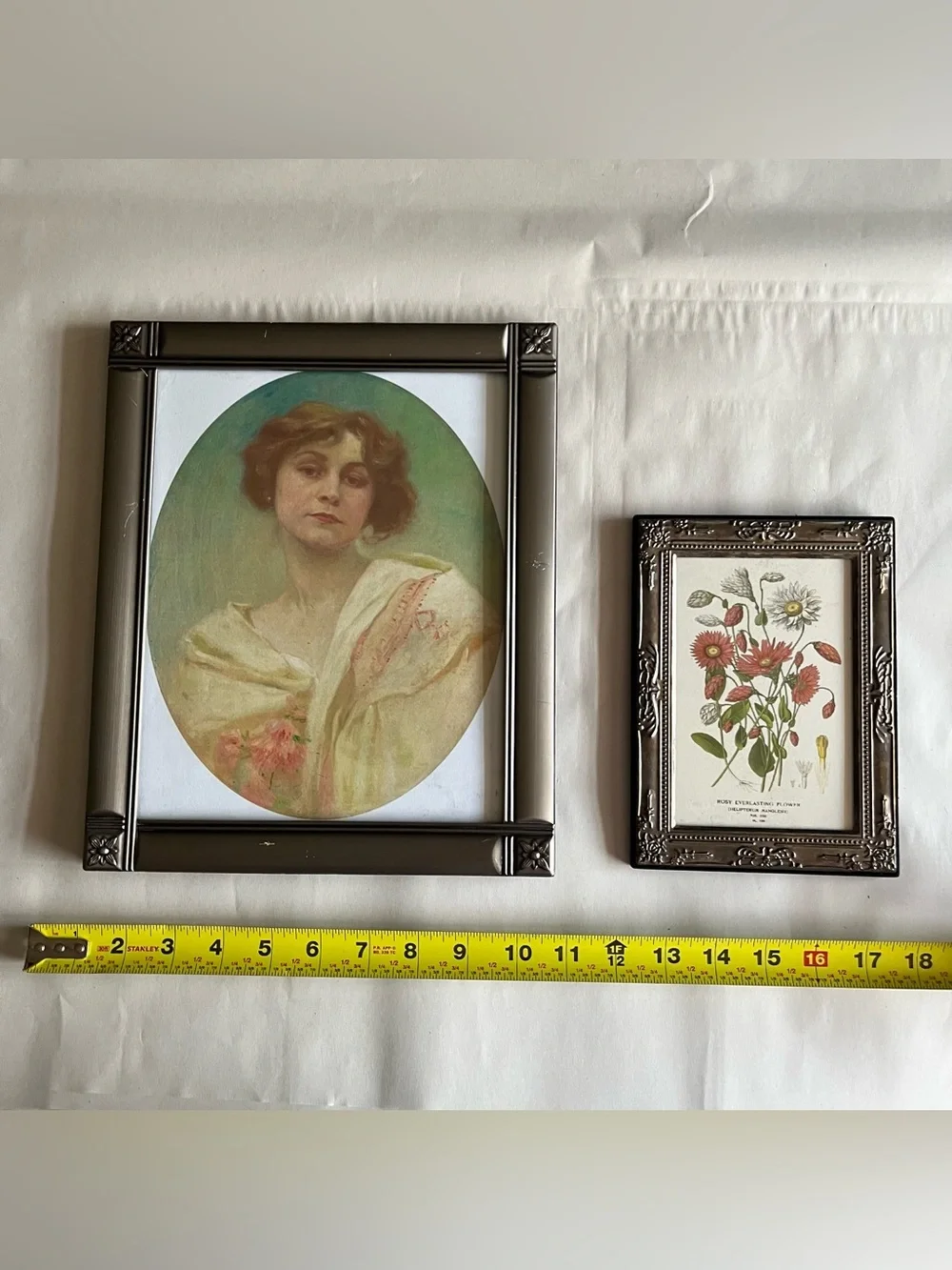 Vintage Silver Tone Picture Photo Frames w/ Fine Art Prints-Set of 2